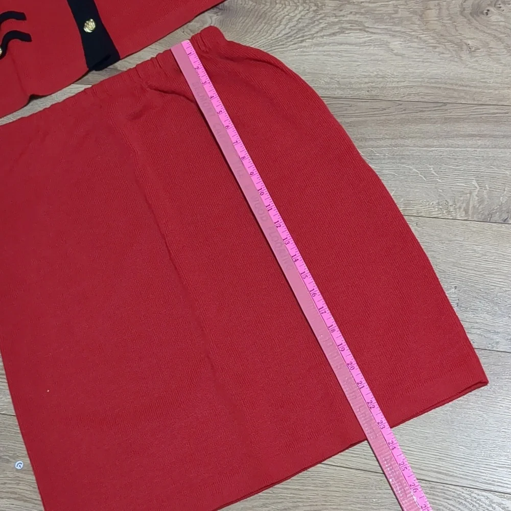 Vintage Mita Women's 2PC Knit Suit Jacket & Skirt red Black Size 14 - Picture 8 of 12